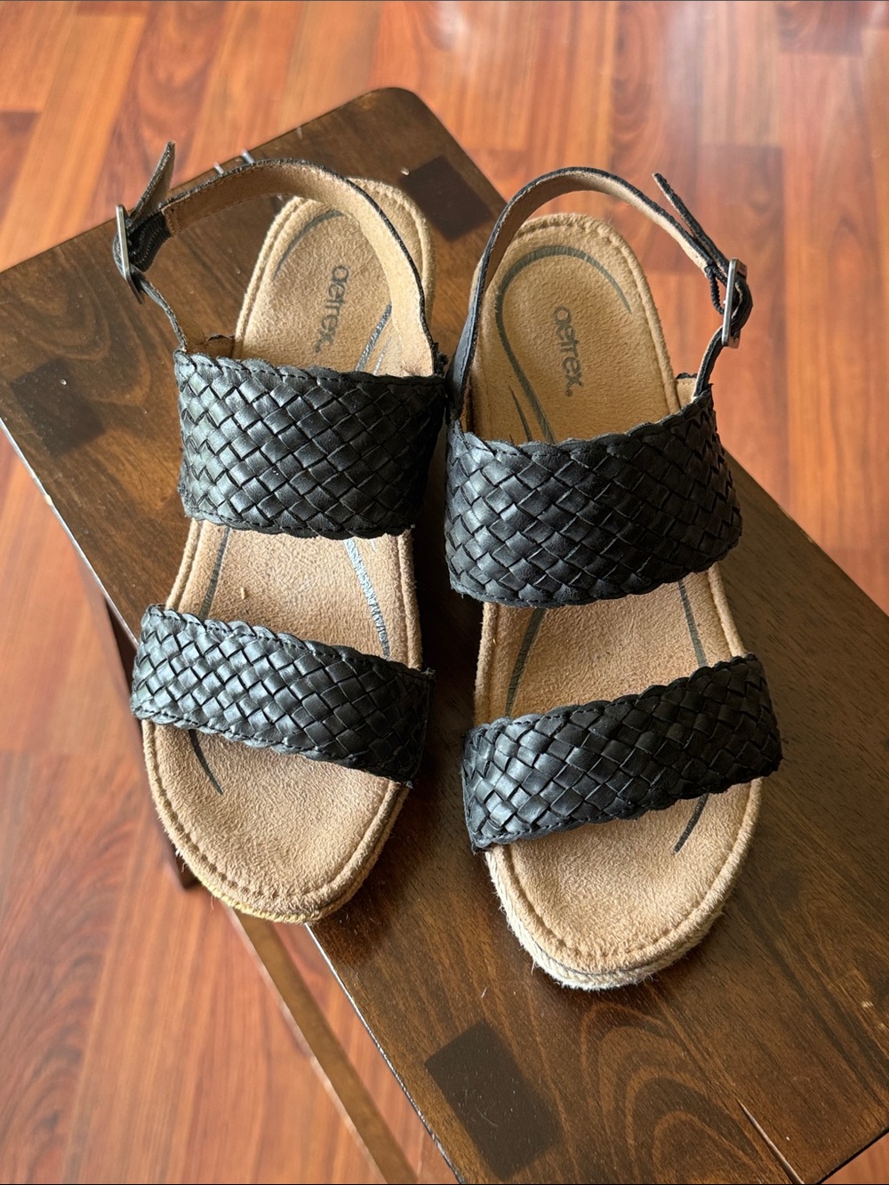 NEW Aetrex  Black Woven Double-Strap Women's Sandals